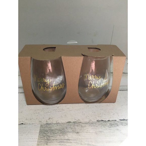 Set of two 5” clear Merry Christmas wine glasses NWT - Picture 1 of 2